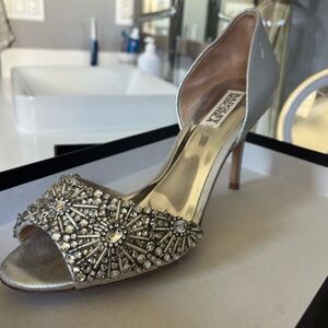 Badgley Mischka Silver Embellished Heels